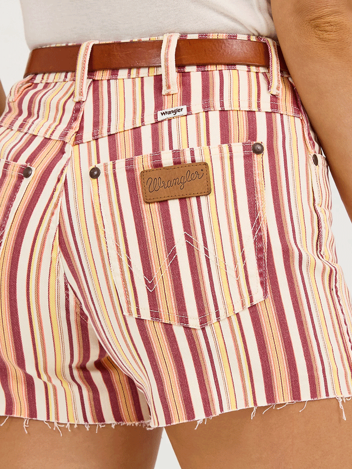 Wrangler 112359361 Womens Retro High Rise Striped Cowboy Shorts Natalie Stripe front view. If you need any assistance with this item or the purchase of this item please call us at five six one seven four eight eight eight zero one Monday through Saturday 10:00a.m EST to 8:00 p.m EST