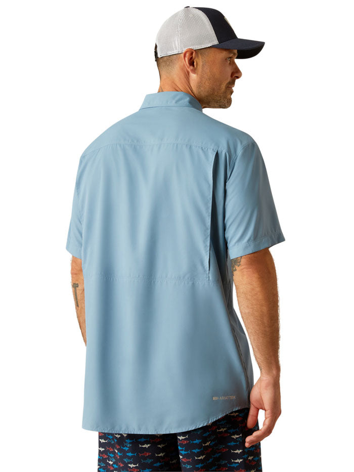 Ariat 10055122 Mens VentTEK Outbound Classic Fit Shirt Blue Shadow front view. If you need any assistance with this item or the purchase of this item please call us at five six one seven four eight eight eight zero one Monday through Saturday 10:00a.m EST to 8:00 p.m EST