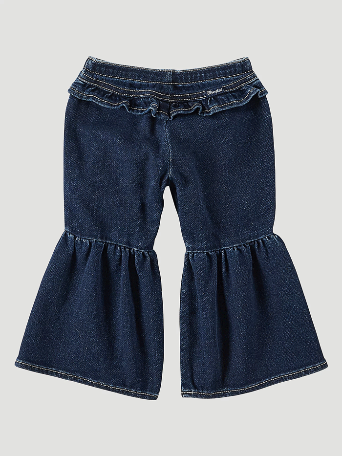 Wrangler 112321494 Infants Ruffle Leg Flare Jean Lacey Navy front. If you need any assistance with this item or the purchase of this item please call us at five six one seven four eight eight eight zero one Monday through Saturday 10:00a.m EST to 8:00 p.m EST