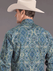 Stetson 11-001-0425-2060 Mens Paisley Print Western Shirt Blue back view. If you need any assistance with this item or the purchase of this item please call us at five six one seven four eight eight eight zero one Monday through Saturday 10:00a.m EST to 8:00 p.m EST

