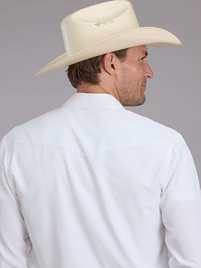 Roper 01-001-0145-0371 Mens Long Sleeve Solid Tone On Tone Western Shirt White front view. If you need any assistance with this item or the purchase of this item please call us at five six one seven four eight eight eight zero one Monday through Saturday 10:00a.m EST to 8:00 p.m EST