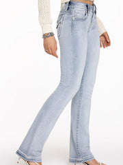 Miss Me M5014B418 Womens Haven Stitched Bootcut Jean Light Wash side view. If you need any assistance with this item or the purchase of this item please call us at five six one seven four eight eight eight zero one Monday through Saturday 10:00a.m EST to 8:00 p.m EST
