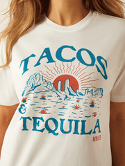 Ariat 10059024 Womens Tacos and Tequila T-Shirt Vanilla Ice front close up. If you need any assistance with this item or the purchase of this item please call us at five six one seven four eight eight eight zero one Monday through Saturday 10:00a.m EST to 8:00 p.m EST

