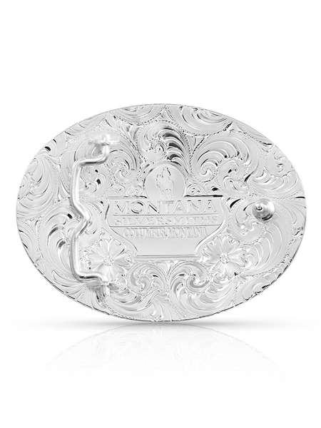 Montana Silversmiths 6190-528 Ranch Rope Bull Rider Buckle Silver back view. If you need any assistance with this item or the purchase of this item please call us at five six one seven four eight eight eight zero one Monday through Saturday 10:00a.m EST to 8:00 p.m EST

