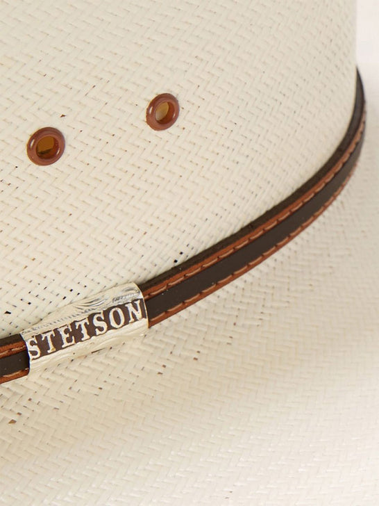 Stetson SSGNFT-664281 GUNFIGHTER 10X Straw Hat Natural hat band close up. If you need any assistance with this item or the purchase of this item please call us at five six one seven four eight eight eight zero one Monday through Saturday 10:00a.m EST to 8:00 p.m EST