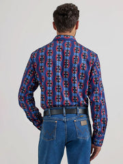 Wrangler 112337427 Mens Checotah Printed Shirt Vibrant Blue back view. If you need any assistance with this item or the purchase of this item please call us at five six one seven four eight eight eight zero one Monday through Saturday 10:00a.m EST to 8:00 p.m EST
