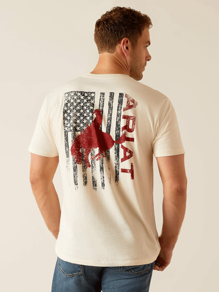 Ariat 10047898 Mens Bronco Flag T-Shirt Off White back view. If you need any assistance with this item or the purchase of this item please call us at five six one seven four eight eight eight zero one Monday through Saturday 10:00a.m EST to 8:00 p.m EST