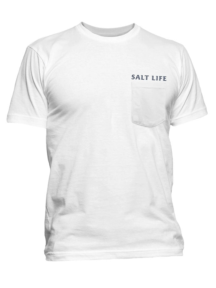 Salt Life SLM11160 Mens Salty Honor Bones Short Sleeve Pocket Tee White back view. If you need any assistance with this item or the purchase of this item please call us at five six one seven four eight eight eight zero one Monday through Saturday 10:00a.m EST to 8:00 p.m EST