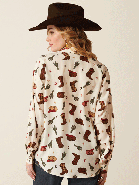 Ariat 10052923 Womens Homestyle Western Cowgirl Print Shirt Ivory back. If you need any assistance with this item or the purchase of this item please call us at five six one seven four eight eight eight zero one Monday through Saturday 10:00a.m EST to 8:00 p.m EST