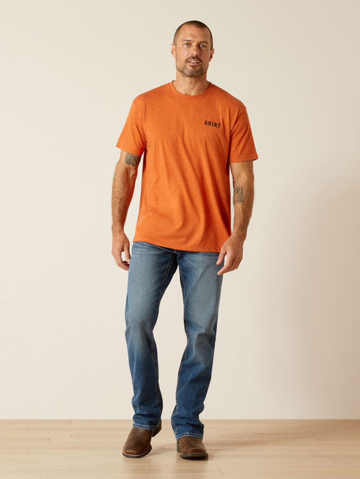 Ariat 10051754 Mens Ratller Skull T-Shirt Coral Adobe Heather back view. If you need any assistance with this item or the purchase of this item please call us at five six one seven four eight eight eight zero one Monday through Saturday 10:00a.m EST to 8:00 p.m EST