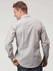 Roper 03-001-0060-0324 Mens Long Sleeve Snap Solid Poplin Shirt Silver Grey back view. If you need any assistance with this item or the purchase of this item please call us at five six one seven four eight eight eight zero one Monday through Saturday 10:00a.m EST to 8:00 p.m EST