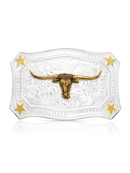 Montana Silversmiths 54510-767M Longhorn Lone Star Legacy Belt Buckle Silver front view. If you need any assistance with this item or the purchase of this item please call us at five six one seven four eight eight eight zero one Monday through Saturday 10:00a.m EST to 8:00 p.m EST

