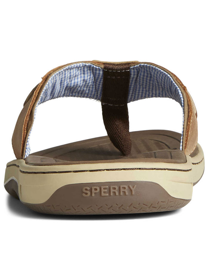 Sperry 1048719 Mens Baitfish Flip Flops Tan front and side view. If you need any assistance with this item or the purchase of this item please call us at five six one seven four eight eight eight zero one Monday through Saturday 10:00a.m EST to 8:00 p.m EST