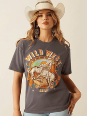 Ariat 10060387 Womens Retro Rodeo T-Shirt Thunderstorm Grey front view. If you need any assistance with this item or the purchase of this item please call us at five six one seven four eight eight eight zero one Monday through Saturday 10:00a.m EST to 8:00 p.m EST

