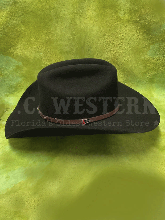 Justin JF0242LNST 2X Lone Star Premium Wool Hat Black side / front view. If you need any assistance with this item or the purchase of this item please call us at five six one seven four eight eight eight zero one Monday through Saturday 10:00a.m EST to 8:00 p.m EST