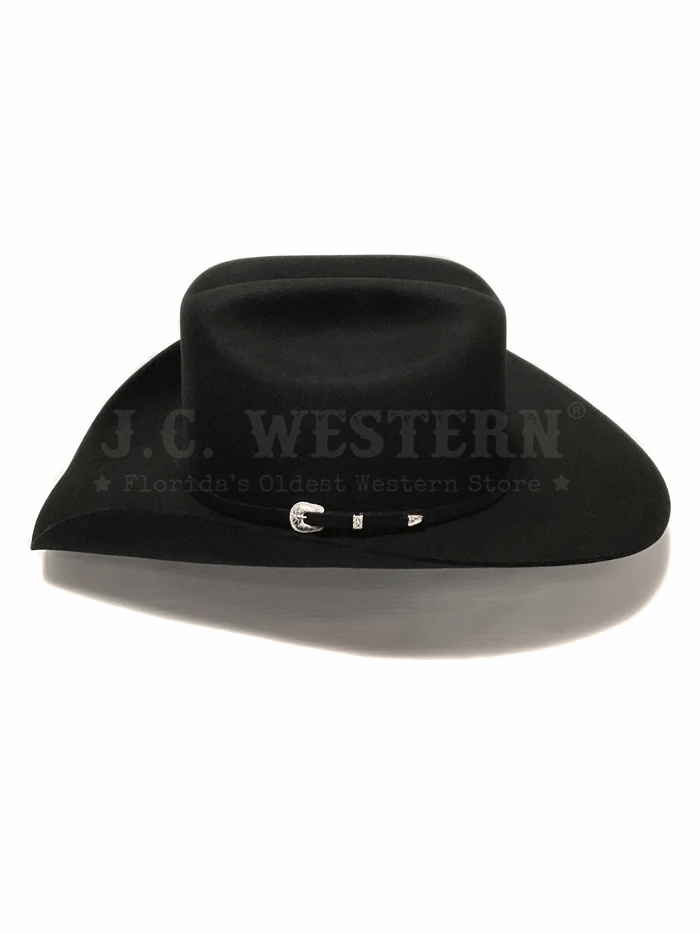 Serratelli BEAUMONTBLK 6X Felt 4 Inch Brim Western Hat Black  front and side view. If you need any assistance with this item or the purchase of this item please call us at five six one seven four eight eight eight zero one Monday through Saturday 10:00a.m EST to 8:00 p.m EST