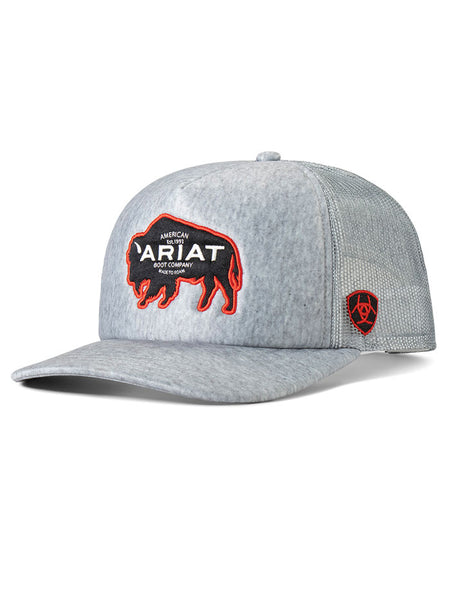Ariat A300081335 Buffalo Silhouette Ariat Logo Cap Grey side / front view. If you need any assistance with this item or the purchase of this item please call us at five six one seven four eight eight eight zero one Monday through Saturday 10:00a.m EST to 8:00 p.m EST