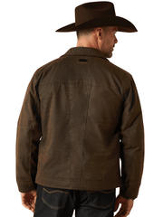 Ariat 10052962 Mens Relentless Longview Waxed Cotton Jacket Dark Brown back. If you need any assistance with this item or the purchase of this item please call us at five six one seven four eight eight eight zero one Monday through Saturday 10:00a.m EST to 8:00 p.m EST
