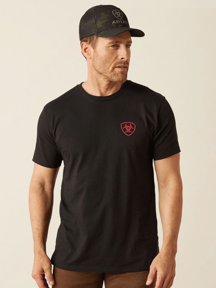 Ariat 10053999 Mens Farm Raised T-Shirt Black back view. If you need any assistance with this item or the purchase of this item please call us at five six one seven four eight eight eight zero one Monday through Saturday 10:00a.m EST to 8:00 p.m EST

