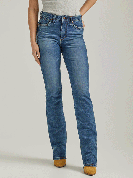 Wrangler 112338900 Womens Retro Premium High Rise Slim Boot Jean Abigail front view. If you need any assistance with this item or the purchase of this item please call us at five six one seven four eight eight eight zero one Monday through Saturday 10:00a.m EST to 8:00 p.m EST