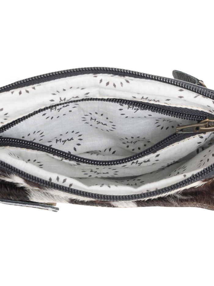 Myra Bag S-9987 Womens Wild Chic Phone Case Bag Black White Brown front view. If you need any assistance with this item or the purchase of this item please call us at five six one seven four eight eight eight zero one Monday through Saturday 10:00a.m EST to 8:00 p.m EST