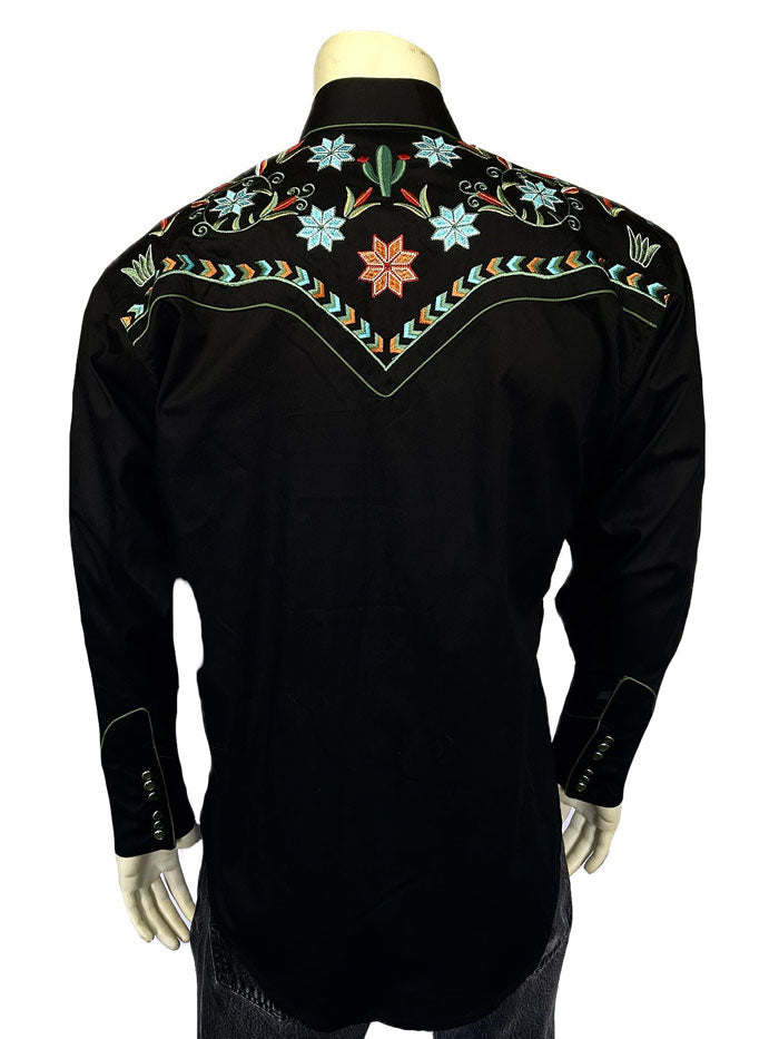 Rockmount 6865-BLK Mens Agave Cactus Black Floral Embroidery Western Shirt Black front view. If you need any assistance with this item or the purchase of this item please call us at five six one seven four eight eight eight zero one Monday through Saturday 10:00a.m EST to 8:00 p.m EST