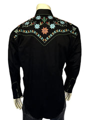 Rockmount 6865-BLK Mens Agave Cactus Black Floral Embroidery Western Shirt Black back view. If you need any assistance with this item or the purchase of this item please call us at five six one seven four eight eight eight zero one Monday through Saturday 10:00a.m EST to 8:00 p.m EST