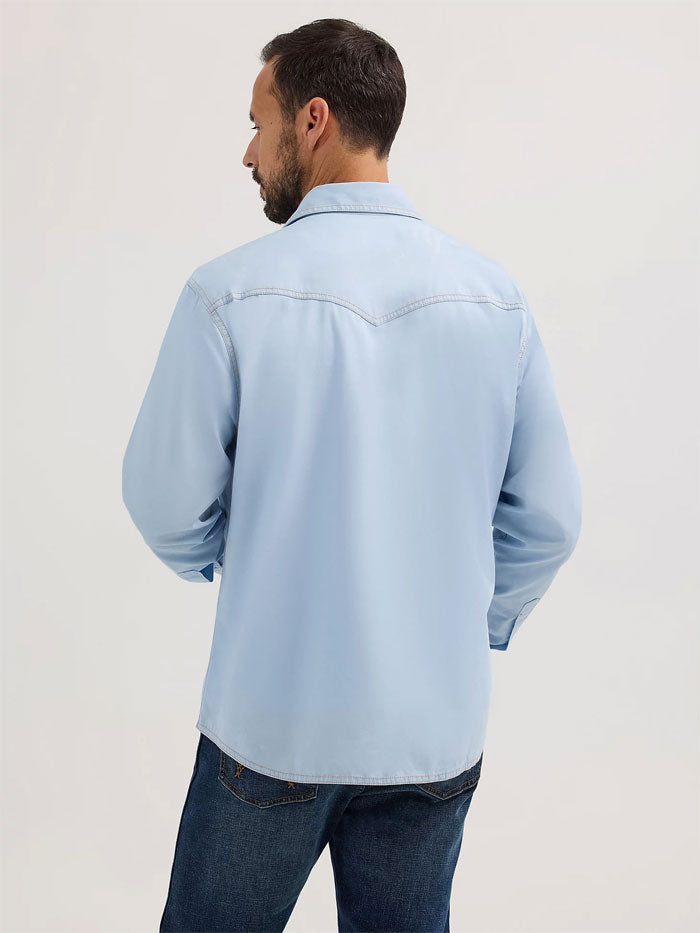 Wrangler 112365625 Mens Retro Premium Long Sleeve Western Snap Shirt Ice Blue front view. If you need any assistance with this item or the purchase of this item please call us at five six one seven four eight eight eight zero one Monday through Saturday 10:00a.m EST to 8:00 p.m EST