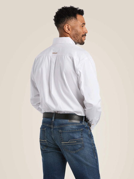 Ariat 10000503 Mens Solid Twill Classic Fit Shirt White back view. If you need any assistance with this item or the purchase of this item please call us at five six one seven four eight eight eight zero one Monday through Saturday 10:00a.m EST to 8:00 p.m EST