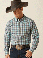 Ariat 10053922 Mens Pro Series Piers Fitted Shirt Teal front view. If you need any assistance with this item or the purchase of this item please call us at five six one seven four eight eight eight zero one Monday through Saturday 10:00a.m EST to 8:00 p.m EST