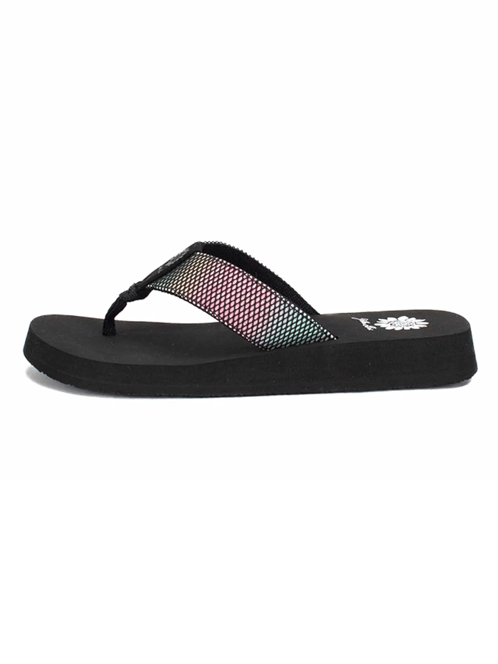 Yellow Box 52564 Womens Foliage Flip Flop Sandals Black Multi side and front view. If you need any assistance with this item or the purchase of this item please call us at five six one seven four eight eight eight zero one Monday through Saturday 10:00a.m EST to 8:00 p.m EST