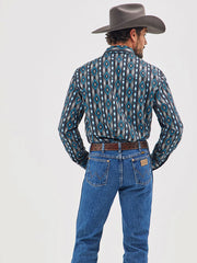 Wrangler 112355377 Mens Checotah Long Sleeve Western Shirt Black Bleu back view. If you need any assistance with this item or the purchase of this item please call us at five six one seven four eight eight eight zero one Monday through Saturday 10:00a.m EST to 8:00 p.m EST