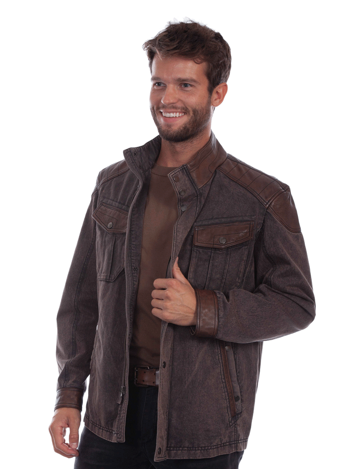Scully 1089-112 Mens Canvas And Leather Trim Jacket Chocolate