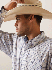 Ariat 10043806 Mens Wrinkle Free Asher Classic Fit Shirt White front close up view. If you need any assistance with this item or the purchase of this item please call us at five six one seven four eight eight eight zero one Monday through Saturday 10:00a.m EST to 8:00 p.m EST