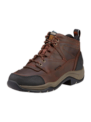 Ariat 10004134 Womens Terrain Waterproof Hiking Work Boot Copper front and side view. If you need any assistance with this item or the purchase of this item please call us at five six one seven four eight eight eight zero one Monday through Saturday 10:00a.m EST to 8:00 p.m EST