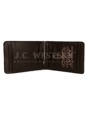Ariat A3555401 Mens Money Clip Wallet Mexico Flag Black inside view open. If you need any assistance with this item or the purchase of this item please call us at five six one seven four eight eight eight zero one Monday through Saturday 10:00a.m EST to 8:00 p.m EST