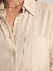 Z Supply ZD243344-FLX Womens Dover Linen Mini Dress Flax Beige front close up view. If you need any assistance with this item or the purchase of this item please call us at five six one seven four eight eight eight zero one Monday through Saturday 10:00a.m EST to 8:00 p.m EST