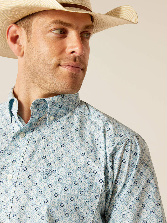 Ariat 10051263 Mens Eamon Classic Fit Shirt Light Blue Heaven front view. If you need any assistance with this item or the purchase of this item please call us at five six one seven four eight eight eight zero one Monday through Saturday 10:00a.m EST to 8:00 p.m EST