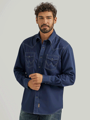 Wrangler 112352852 Mens Retro Premium Long Sleeve Shirt Rich Navy front view. If you need any assistance with this item or the purchase of this item please call us at five six one seven four eight eight eight zero one Monday through Saturday 10:00a.m EST to 8:00 p.m EST