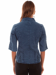 Scully PSL-064-DBL Womens 3/4 Sleeve Western Blouse Dark Blue back view. If you need any assistance with this item or the purchase of this item please call us at five six one seven four eight eight eight zero one Monday through Saturday 10:00a.m EST to 8:00 p.m EST