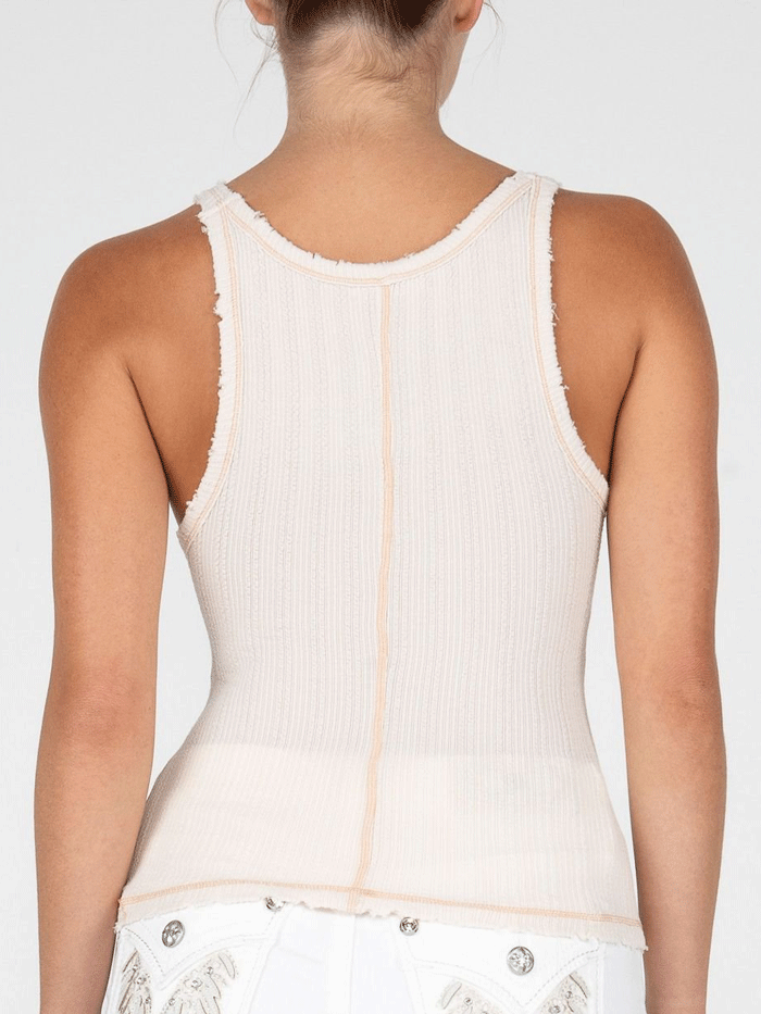 Miss Me MT2821T-BGE Womens Ribbed Cropped Tank Top Beige front view. If you need any assistance with this item or the purchase of this item please call us at five six one seven four eight eight eight zero one Monday through Saturday 10:00a.m EST to 8:00 p.m EST