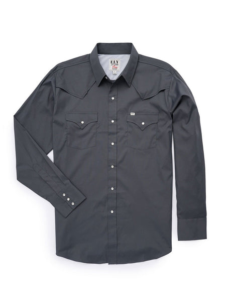 Ely Cattleman E4F2024001-CG Mens Pro Long Sleeve Stretch Western Shirt Charcoal Gray front view. If you need any assistance with this item or the purchase of this item please call us at five six one seven four eight eight eight zero one Monday through Saturday 10:00a.m EST to 8:00 p.m EST