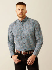 Ariat 10058967 Mens Santiago Classic Fit Shirt Dark Teal front view. If you need any assistance with this item or the purchase of this item please call us at five six one seven four eight eight eight zero one Monday through Saturday 10:00a.m EST to 8:00 p.m EST