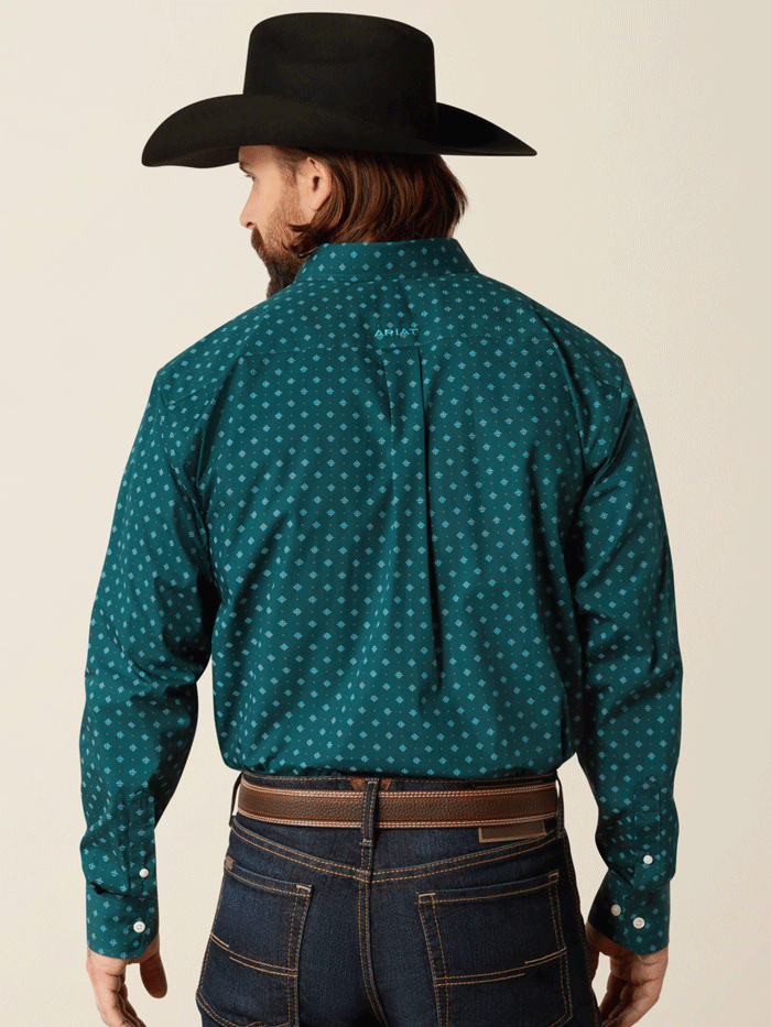 Ariat 10052374 Mens Wrinkle Free Gunnar Classic Fit Shirt Deep Teal front view. If you need any assistance with this item or the purchase of this item please call us at five six one seven four eight eight eight zero one Monday through Saturday 10:00a.m EST to 8:00 p.m EST