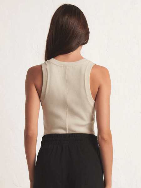 Z Supply ZT231241-OMK Womens Sirena Rib Tank Oat Milk Cream back view. If you need any assistance with this item or the purchase of this item please call us at five six one seven four eight eight eight zero one Monday through Saturday 10:00a.m EST to 8:00 p.m EST