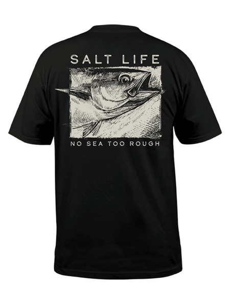 Salt Life SLM11190-BLK Mens Resurface Short Sleeve Pocket Tee Black back view. If you need any assistance with this item or the purchase of this item please call us at five six one seven four eight eight eight zero one Monday through Saturday 10:00a.m EST to 8:00 p.m EST

