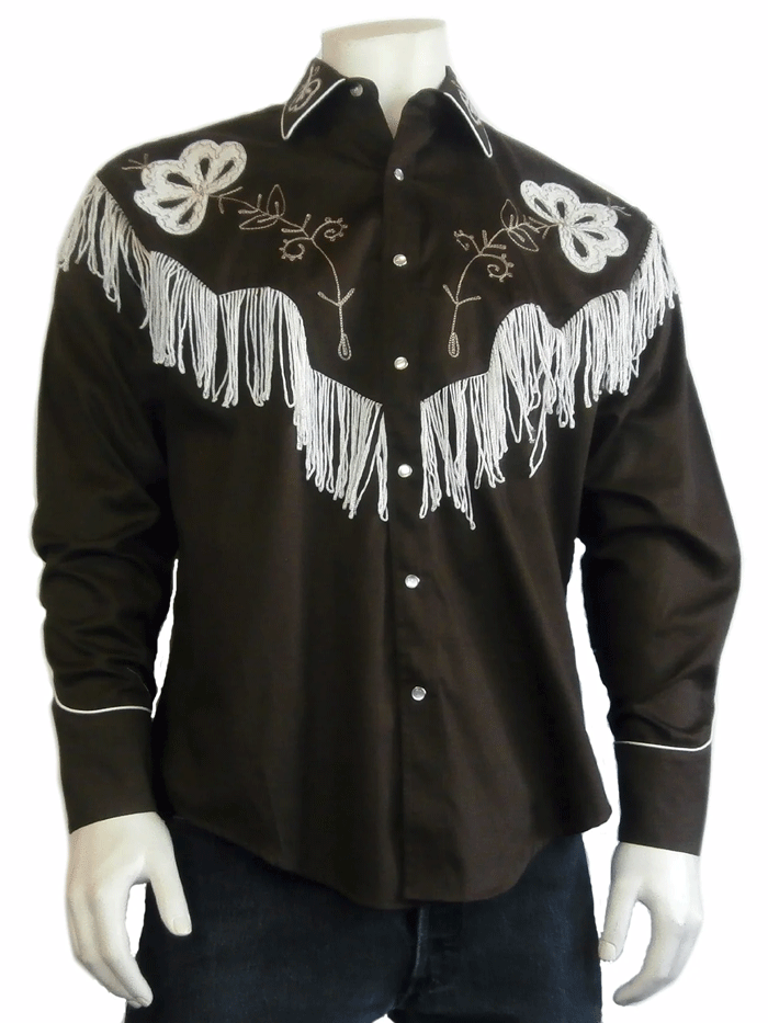 色黒ブラックvintage fringe design western shirt