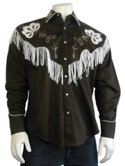Rockmount 6723-BRN Mens Vintage Fringe Embroidered Western Shirt Brown front view. If you need any assistance with this item or the purchase of this item please call us at five six one seven four eight eight eight zero one Monday through Saturday 10:00a.m EST to 8:00 p.m EST