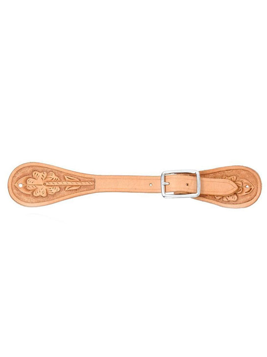 Tough 1 78-3530 Royal King Floral Stamp Spur Leather Straps light oil front view. If you need any assistance with this item or the purchase of this item please call us at five six one seven four eight eight eight zero one Monday through Saturday 10:00a.m EST to 8:00 p.m EST