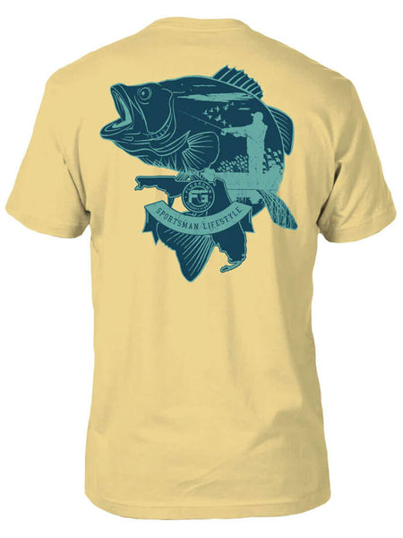 FloGrown FGM-1727 Mens Sportsman Lifestyle Tee Yellow back view. If you need any assistance with this item or the purchase of this item please call us at five six one seven four eight eight eight zero one Monday through Saturday 10:00a.m EST to 8:00 p.m EST